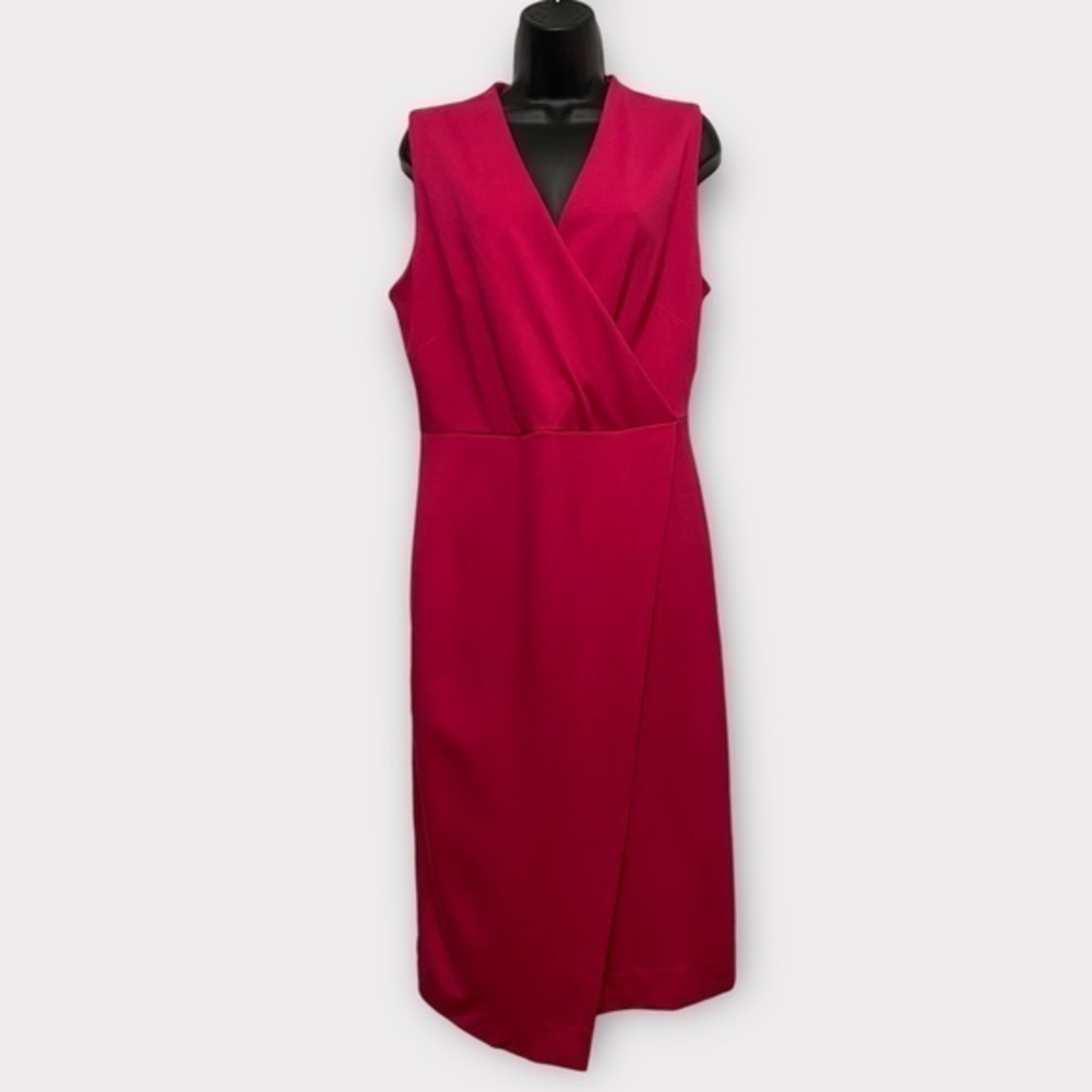 T Tahari Bright Pink Sleeveless Faux Wrap Dress Size 10